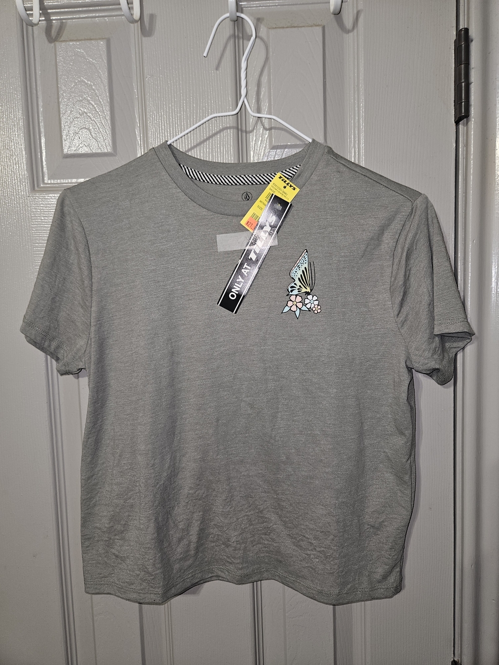 NWT Volcom Light Sage Green Tee with Pastel Butterflies